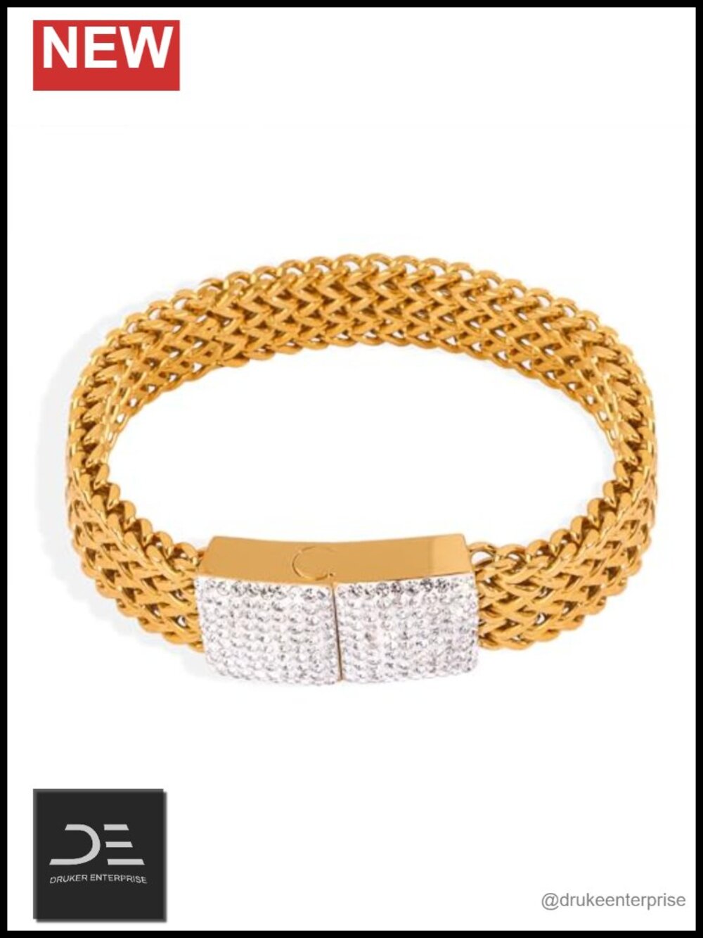 18K Yellow Gold Moissanite Diamond Mesh Bangle Bracelet Women Elegant Gift